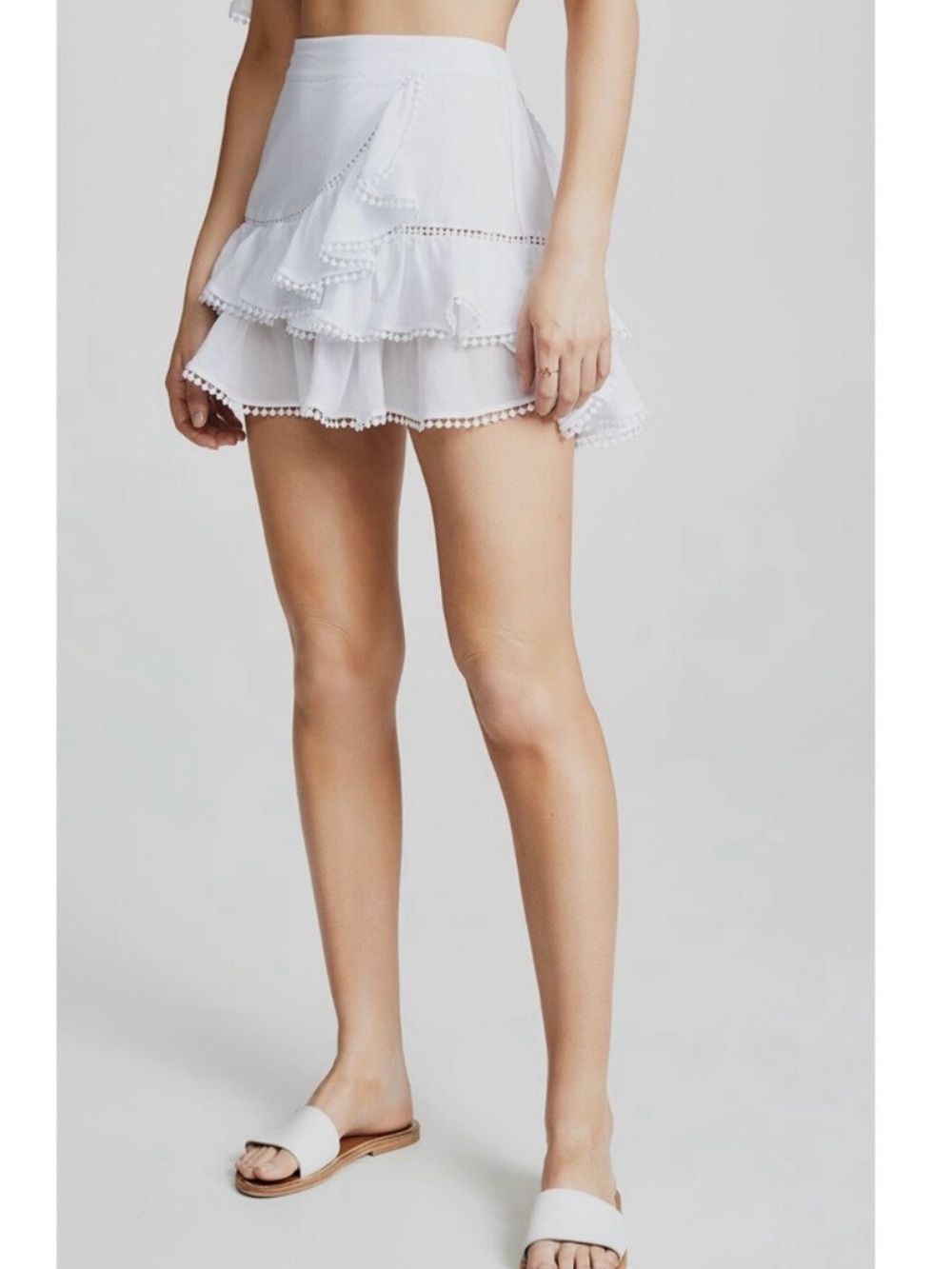 $297 Charo Ruiz Ibiza Women's White Fera Tiered-Ruffle Mini Skirt Size S
